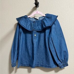 Blue Denim Ruffle Blouse